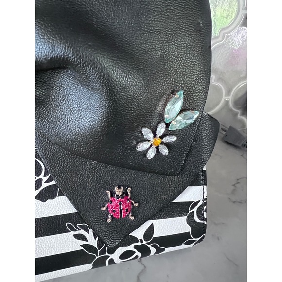 Betsey Johnson Glam Garden Striped Rose Satchel Large Bow Jeweled Crossbody Bag - Picture 2 of 16